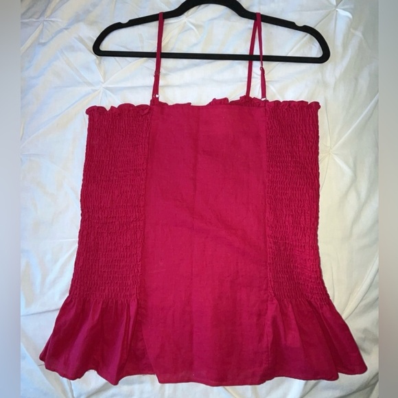 Maeve by Anthropologie Raspberry Pink Smocked Peplum Tank Top Blouse SIZE LARGE - Picture 5 of 8